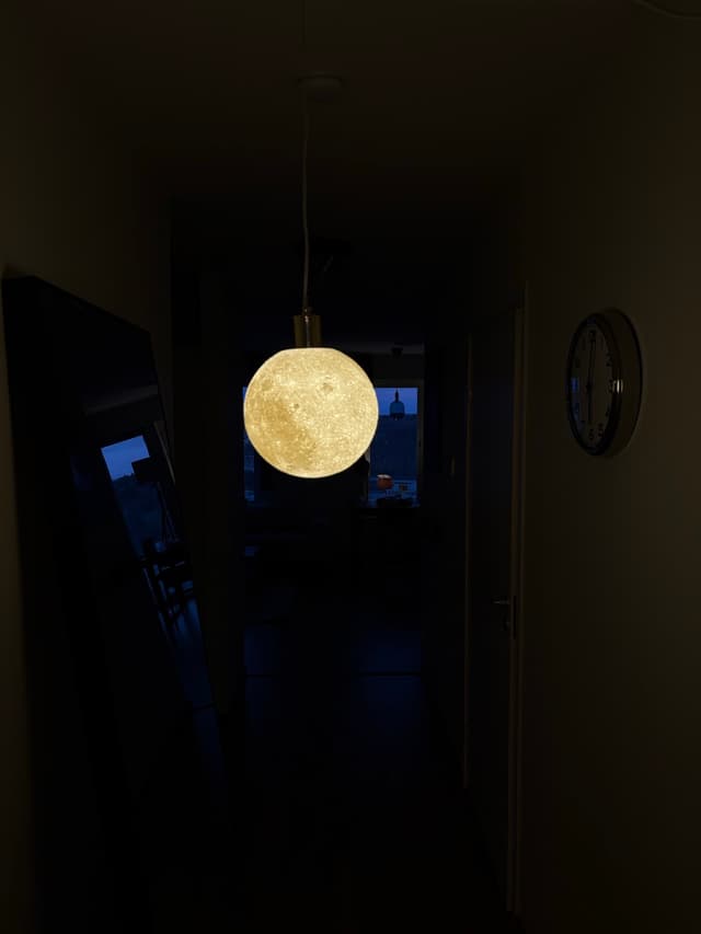 Moon lamp glowing softly